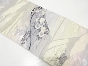 遠山に草花模様織り出し　袋帯